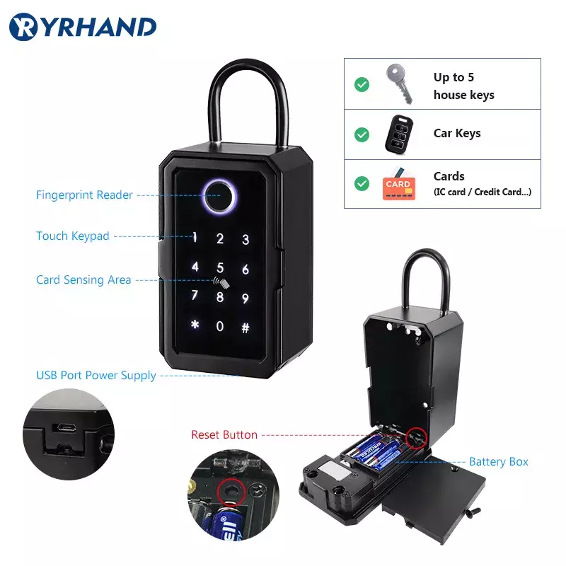 YRHAND TTlock Wifi Security Boxes Password Smart Fingerprint Digital Cerradura Inteligente Tuya Electronic Portable Lock Boxes