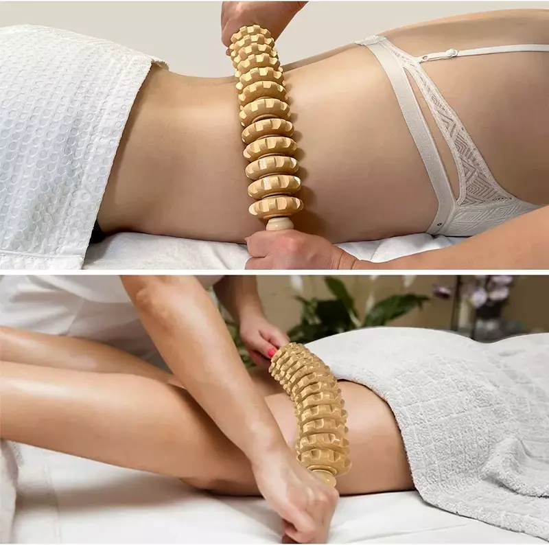 Rullo per massaggio curvo in legno Stick massaggiatore per drenaggio linfatico anticellulite Gua Sha maderoterapia massaggio muscolare rilassamento
