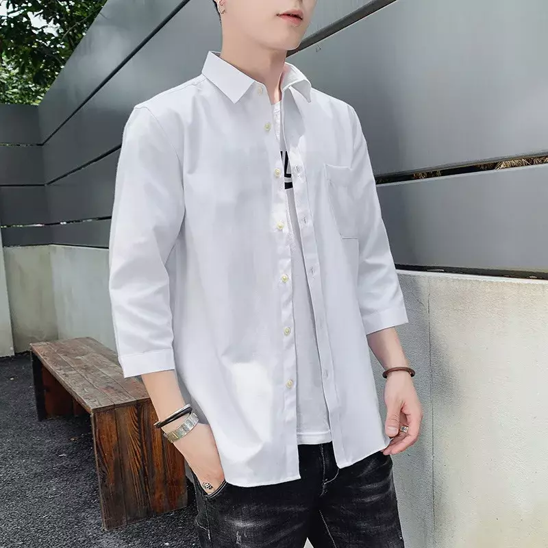 Camisa holgada de moda coreana para hombre, ropa de siete mangas, color sólido, 5XL talla grande, novedad de primavera, 2024