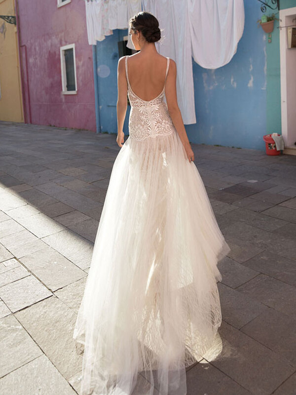 Женское свадебное платье It's yiiya, белое кружевное платье на бретельках с V-образным вырезом и открытой спиной на лето 2019