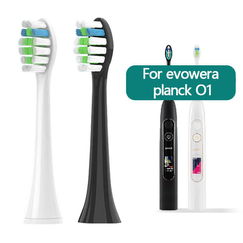 Planck O2 substituição cabeças para escova de dentes elétrica, dureza média, DuPont vácuo bicos, cabeças escova, adequado para Evowera