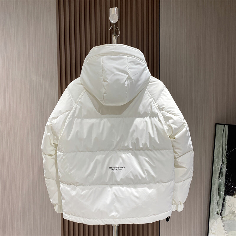 2023 męska moda zimowa jednolity kolor odzież z kapturem męskie casualowe białe kacze puchowe płaszcze męskie krótkie grube ciepłe kurtki H532