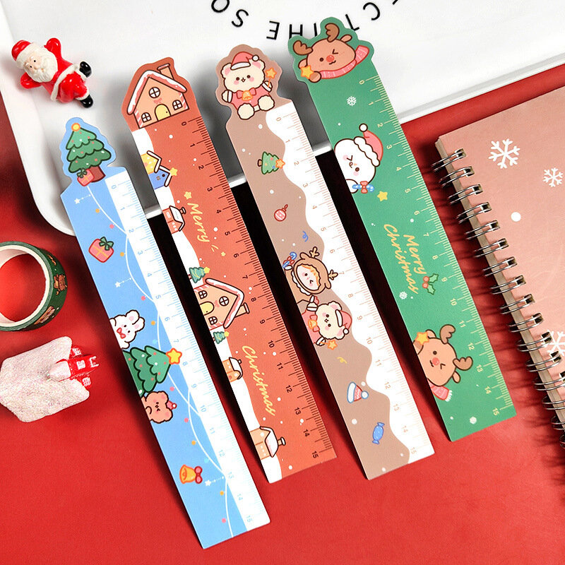 Cute School Supplies Cartoon Christmas righello magnetico righello morbido natalizio studenti che dipingono strumenti di misurazione per l'apprendimento 15cm