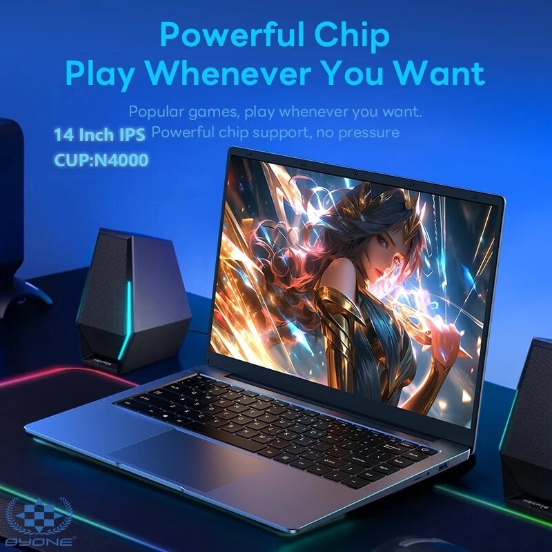 Gaming portátil portátil com desbloqueio de impressão digital, computador portátil, 15,6 polegadas, Intel Celeron N4000, 6G DDR4, 2TB SSD, 2.6 GHz, Windows 11, câmera HD
