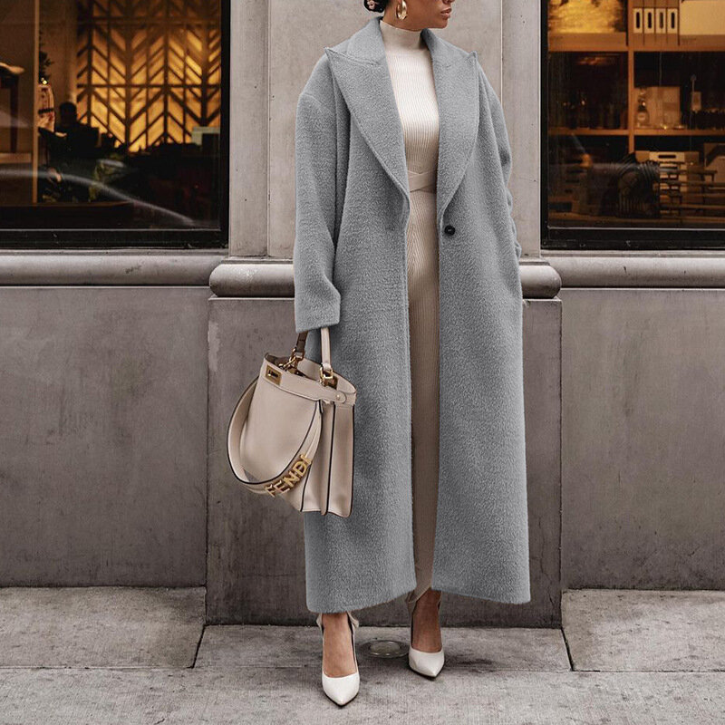 WYBLZ-abrigo largo de lana para mujer, cárdigan ajustado de un solo botón, chaqueta de manga larga, abrigos gruesos cálidos, otoño e invierno, novedad de 2023