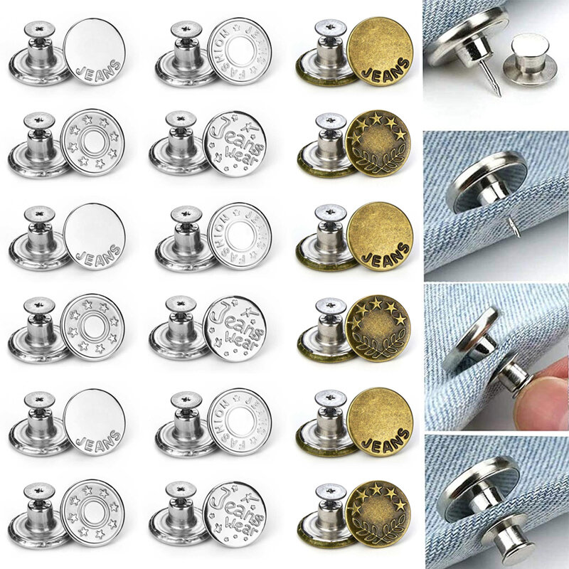 30Pcs Snap Fastener Metal Buttons Jeans Waist Buttons Perfect Fit Adjust Self Free Nail Twist No Seam Sewing Buckles Wholesale