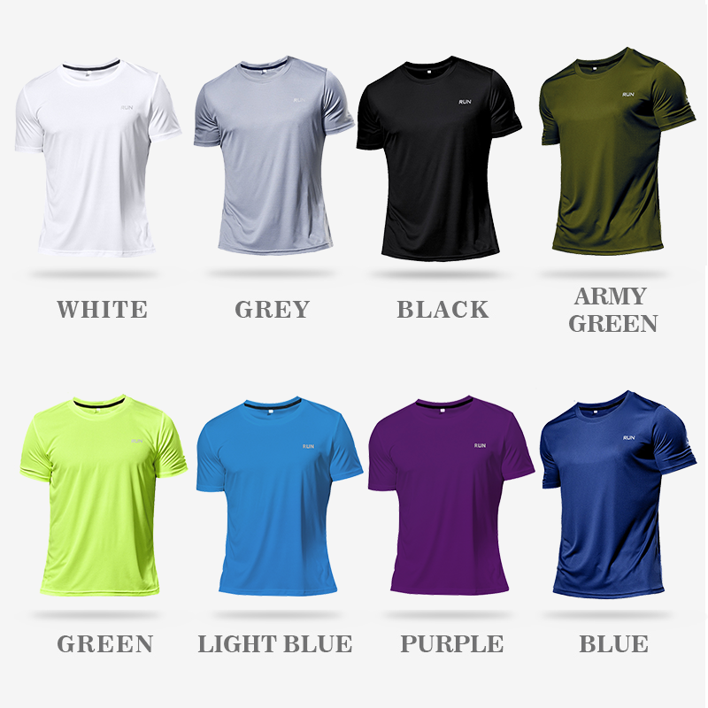 Camiseta masculina corrida seca rápida, poliéster de alta qualidade, camisa de ginástica Fitness, roupas de treino, tops esportivos leves
