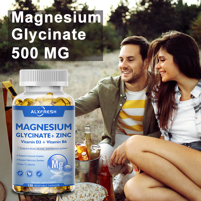 Magnesium glycinat ergänzung 500mg mit Zink, Vitamin D3 B6 Unterstützung mit hoher Absorption für Frauen und Männer ohne GVO-Gemüse kapseln