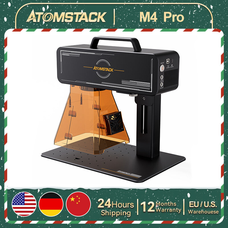 AtomStack-M4 Pro 2-em-1 Máquina de Marcação de Diodo Laser Infravermelho, 100x100mm, 2 Modo Óptico, Posicionamento Preciso, Gravação Rápida, Metal Plast