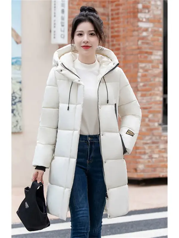 Mantel Down katun wanita, jaket pelapis hangat roti longgar putih mode baru musim gugur musim dingin