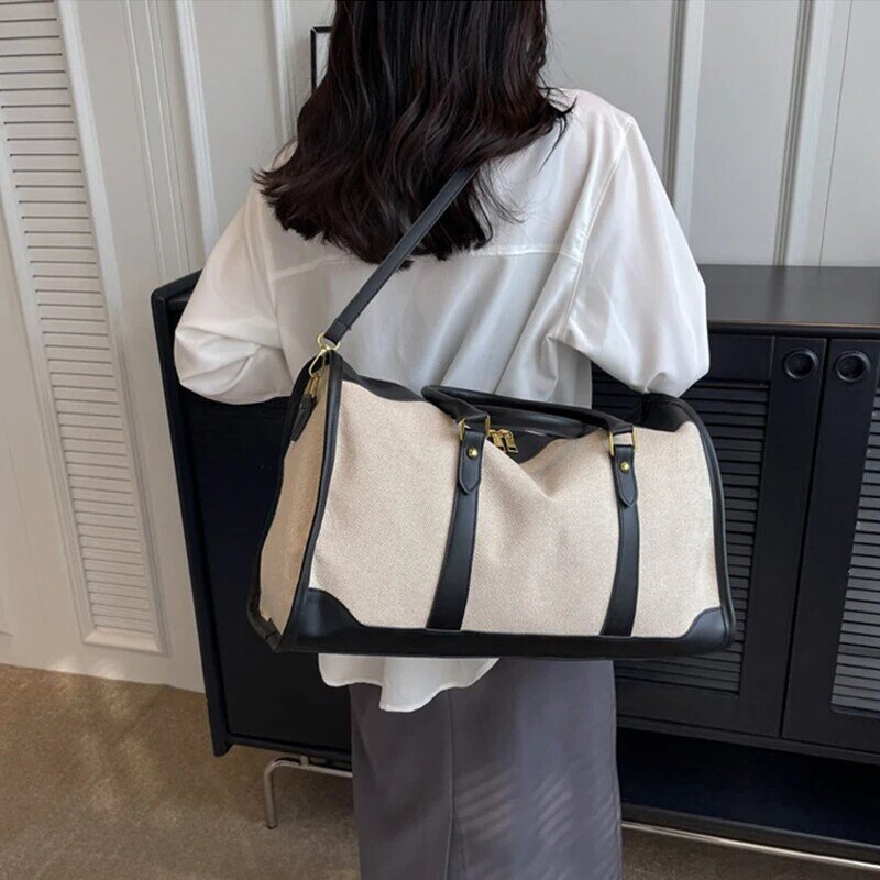Tas selempang bahu tunggal wanita, tas jinjing kapasitas besar portabel, tas kanvas, tas penyimpanan perjalanan modis kasual