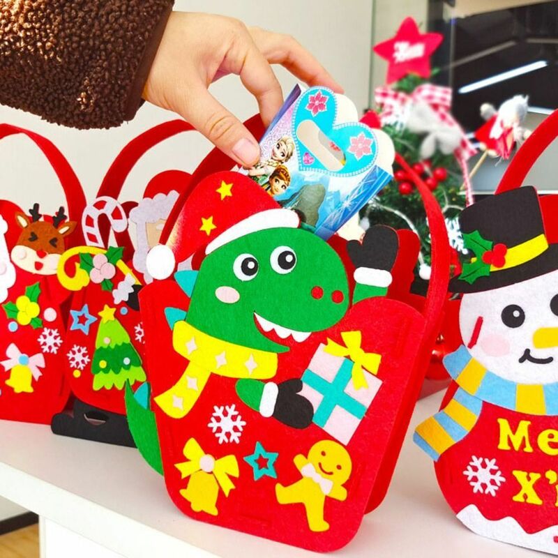 Cartoon Felt Bag for Kids Árvore de Natal Boneco de neve Papai Noel, brinquedos para crianças, decoração do jardim de infância, artesanato, brinquedos educativos, DIY