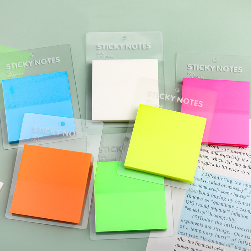Notas Adhesivas translúcidas PET, 50 hojas, 50mm, Bloc de notas cuadrado, pegatinas autoadhesivas de Color impermeables para planificador diario A7064