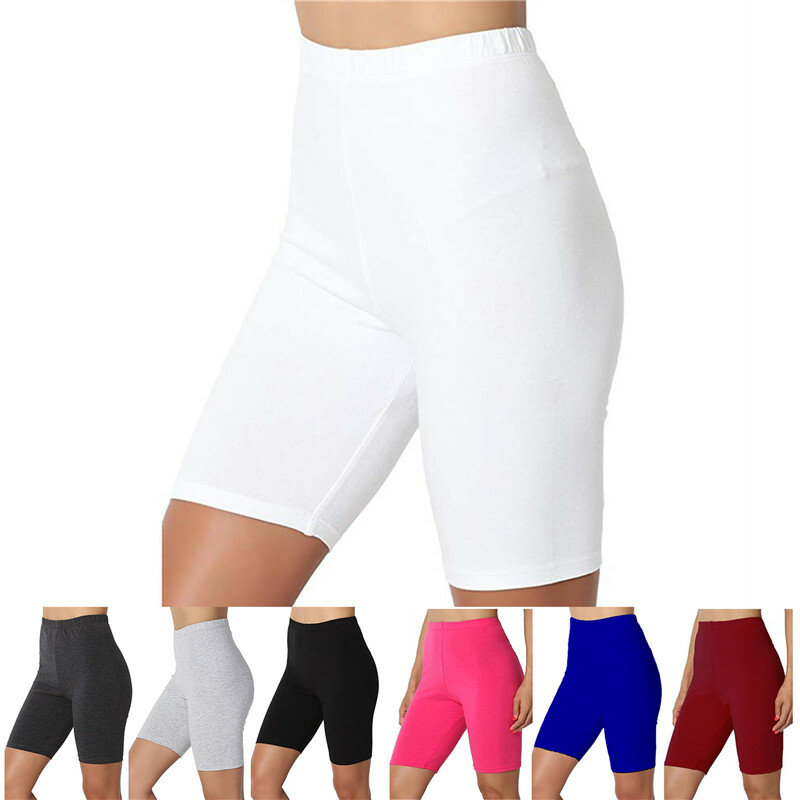 Calções de elástico femininos, casuais de cintura alta, calças de fitness finas, monocromáticas, branco, preto, sexy, verão, 2023