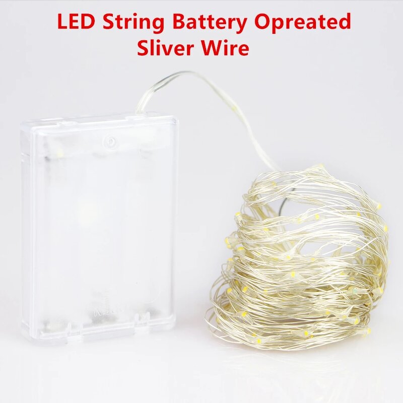 Fio de cobre LED String Fairy Lights, operado a pilhas, 2m, 5m, 10m, 100 cordas LED, 3XAA, Natal, Decoração de casamento