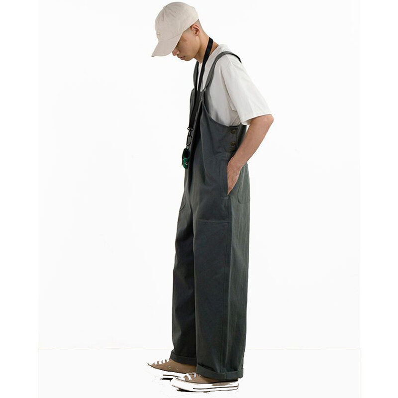 Streetwear Combinaison Hommes Barboteuses Lâche Pantalon Cargo Japonais Style Hommes Solide Surdimensionné Mode Décontracté Travail Global