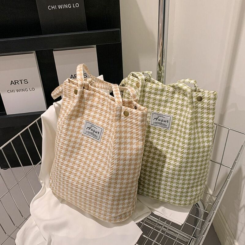 Large Capacity Women Shopping Bag New All-match Plaid Flower Shoulder Bags Cotton Cloth Messenger Bag