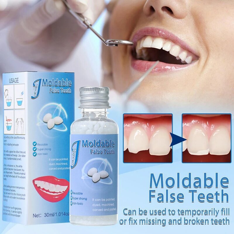 Gránulos de reparación de dientes de resina Natural, relleno temporal, reparación de huecos dentales, adhesivo para dentaduras postizas, pegamento sólido, 30ml