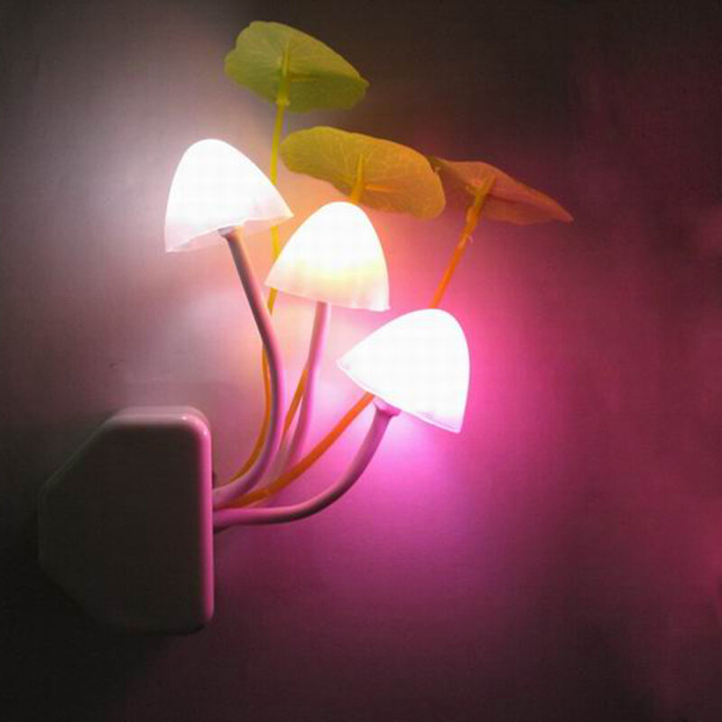 Luz nocturna de AC110V-220V creativa, Sensor de luz con enchufe europeo/estadounidense, 3 LED, lámpara de seta colorida, luces nocturnas de Color