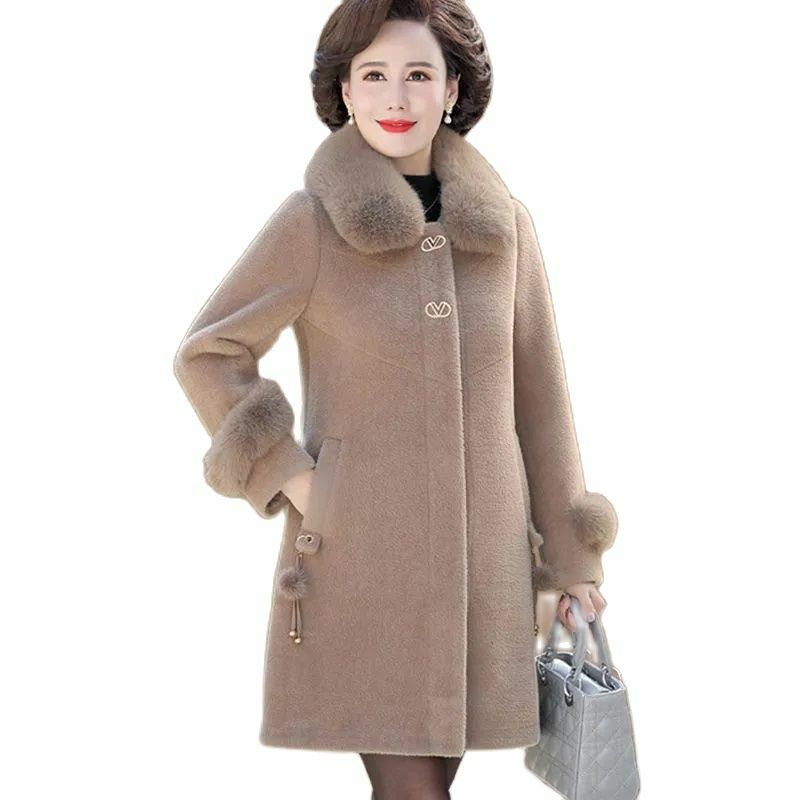 중년 어머니 모피 코트, 겨울 재킷, 양면 모피, 따뜻한 오버코트, 하이엔드 할머니 모직 코트, 5XL, 신상