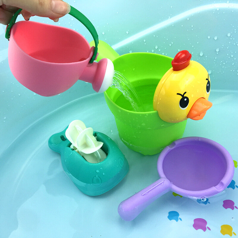 4 pçs/set bebê banho brinquedos de borracha adorável pato urso forma waterwheel spray água conjunto para chuveiro do bebê natação banho brinquedos crianças presente