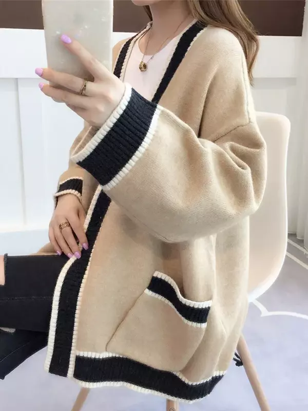 Female Sweater White Thick Knitted Cardigans for Woman Oversized Korean Fashion New Winter Long Sleeve Ladies  ZL11