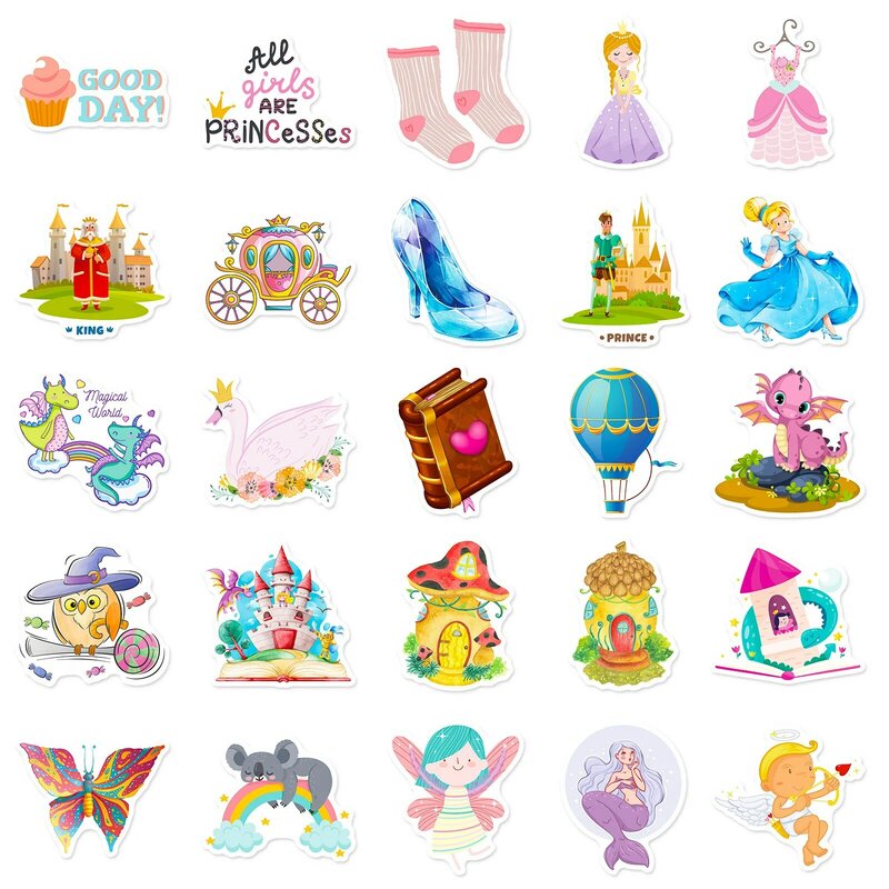 50 Stuks Cartoon Mooie Prinses Serie Graffiti Stickers Geschikt Voor Laptop Helmen Desktop Decoratie Diy Stickers Speelgoed