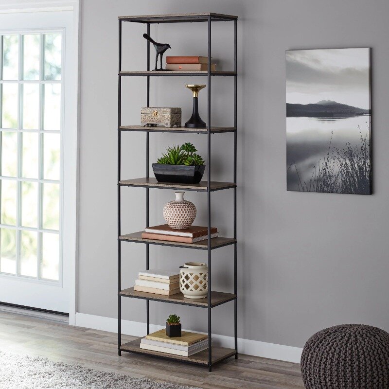 Mainstays-estantería con marco de Metal, color marrón rústico, 6 estantes