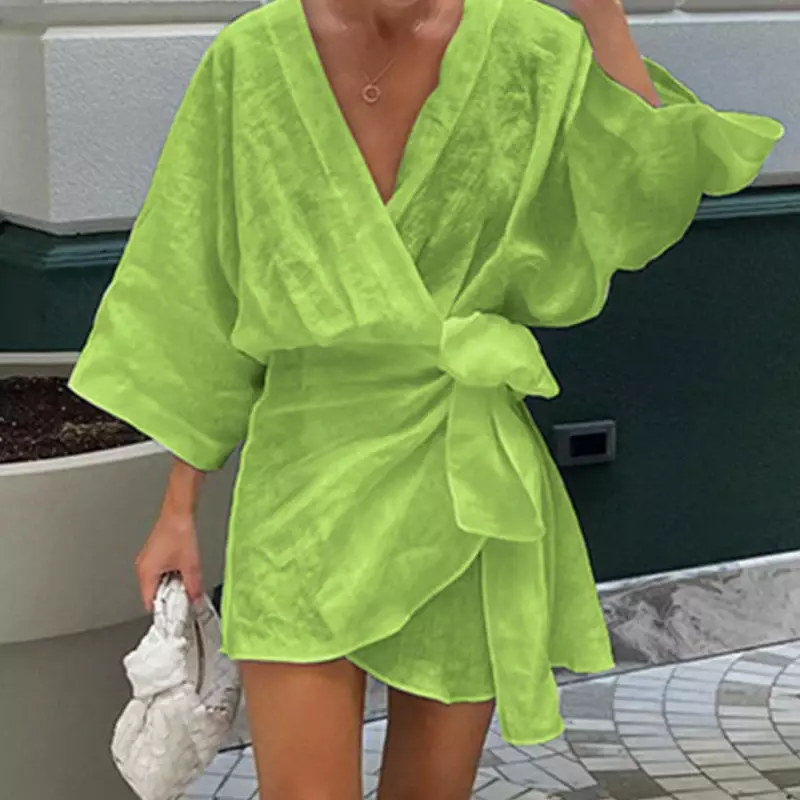 Cotton Linen Cardigan Irregular Solid Color Loose Sleeve Summer Women Dress Long Sleeve Shirt Sunscreen Clothes Europe America