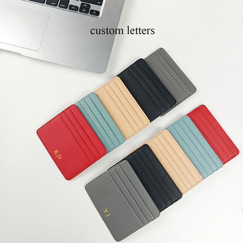 Classic Custom Letters Slim Wallet Personaliseren Initialen Mini Pu Leather Credit Card Houder Logo Diy Gift Vrouwen Mannen Kaarthouder
