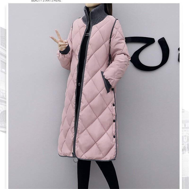 Vintage wiele kolorów Plus rozmiar 4xl długie kurtki koreański sweter patchworkowy stójka kurtka z zamkiem dopasowany ciepły płaszcz