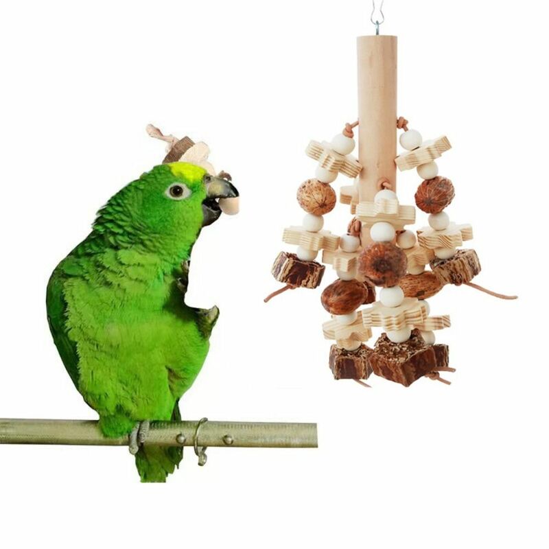 Juguete antivuelco de madera resistente a las mordeduras para pájaros, juguete para masticar pájaros, juguetes para morder frutas, molienda de dientes