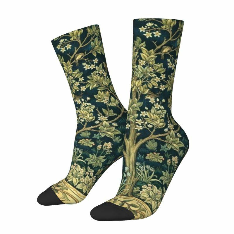 Calcetines con estampado de árbol de la vida para hombre y mujer, medias elásticas con estampado Floral de William Morris, para verano, Otoño e Invierno