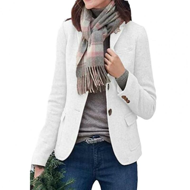 여성용 단색 겨울 재킷, 슬림핏 라펠 긴팔 포멀 비즈니스 포켓 카디건, 싱글 브레스트 출퇴근 레이디 코트