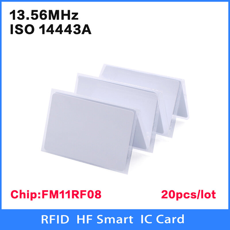 Tarjeta inteligente RFID HF NFC, tarjeta IC de 13,56 Mhz, FM11RF08 FUDAN, clon M1 S50 1K, proximidad, ISO14443A, 20 piezas de alta calidad