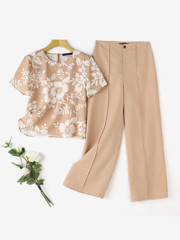 Bohemian Floral Print Short Sleeve Blouse Pant Sets 2024 ZANZEA Summer Fashiom Trousers Suits 2pcs Casual Holiday Matching Sets
