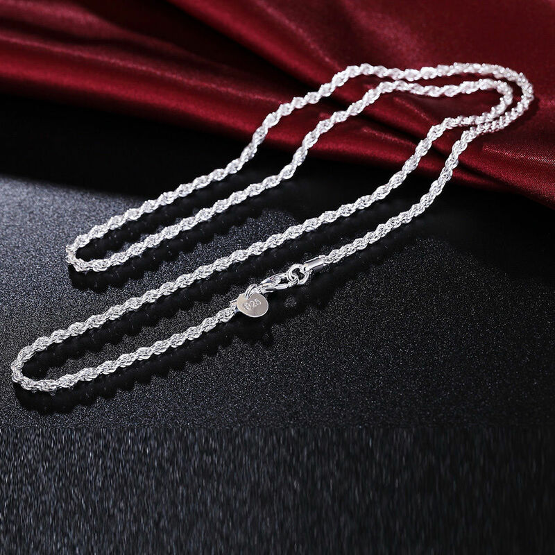 Collar de cadena de cuerda de Plata de Ley 925 para hombre y mujer, accesorio de joyería de estilo Hip Hop de 2/3/4MM, 40-60cm, ideal para regalo de boda y fiesta, novedad