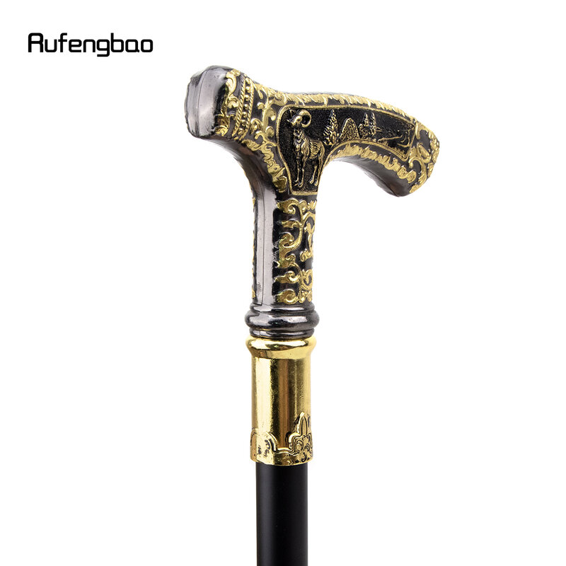 Gold Black Luxury Goat Handle Walking Stick with Hidden Plate Self Defense Fashion Cane Plate Cosplay Crosier Stick 90cm