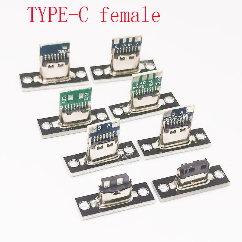 Soquete tipo C com placa de fixação do parafuso, conector fêmea Jack, USB 3.1, 1-10Pcs, 2Pin, 4Pin, 5Pin, 6Pin