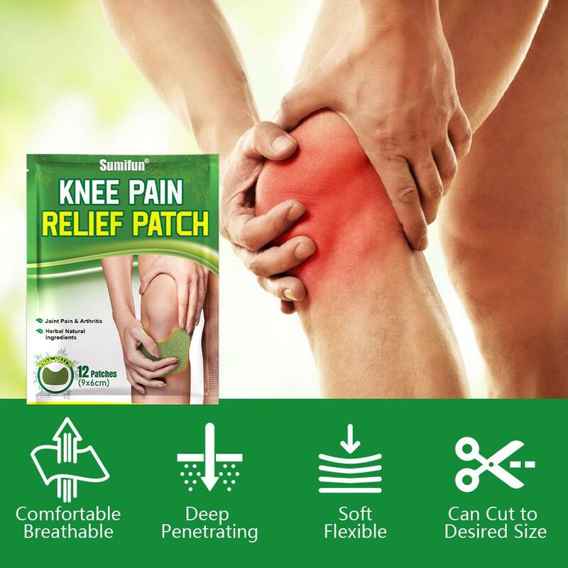 Sumifun plester lutut ekstrak Wormwood, 12 buah plester penopang lutut menghilangkan nyeri sendi reumatoid keseleo, Patch