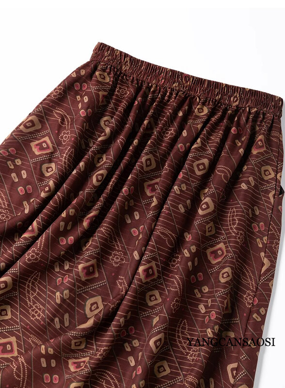 Женская летняя саржевая юбка, широкая юбка из 2024 натурального шелка тутового шелкопряда в стиле ретро, с поясом на резинке, 100%