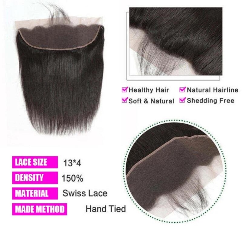 Pre plucked  Straight Hair 13x4 HD Transparent Lace Frontal 100% Human Hair Natural Hair Line 4x4 Lace Closure With Baby Hair