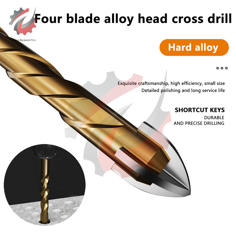 4PCS Tile Drill Bit High Hardness Four-Edged Alloy Drill Bit Cross Drilling Bit Special For Glass Cement Concrete Marble 5-6MM