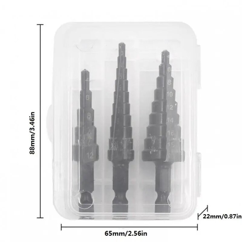 HSS 스틸 스트레이트 그루브 스텝 티타늄 코팅 드릴 비트 세트, 목공용, 3-12mm, 4-12mm, 4-20mm, 3 개