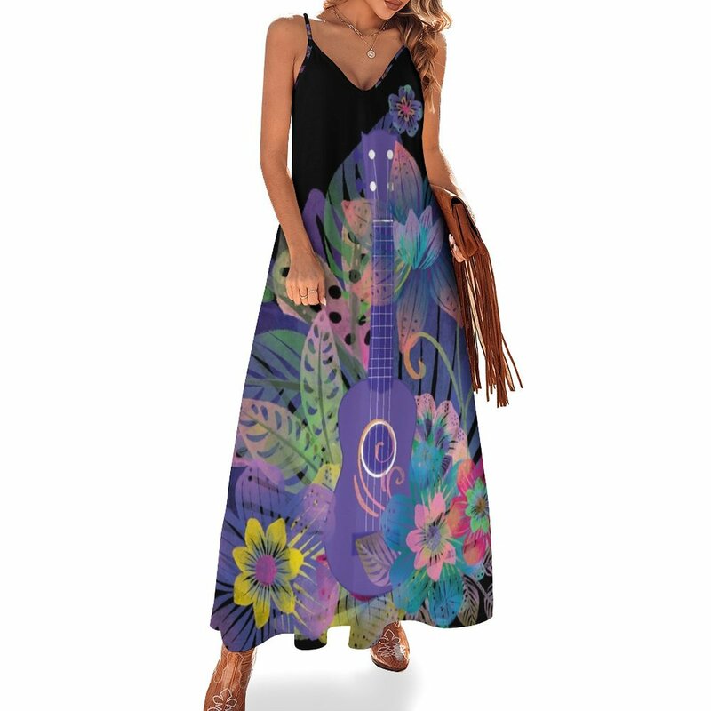 Kompozycja Ukulele z kwiatami sukienka bez rękawów damska suknia wieczorowa damska letnia sukienka 2023 suknie wieczorowe