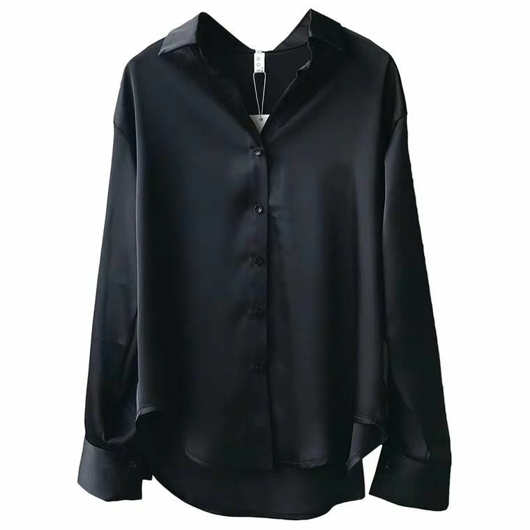 2023 New White Shirt Female Autumn Winter Design Small Niche Satin Shirt with Vintage Temperament Long-sleeved Draped Top