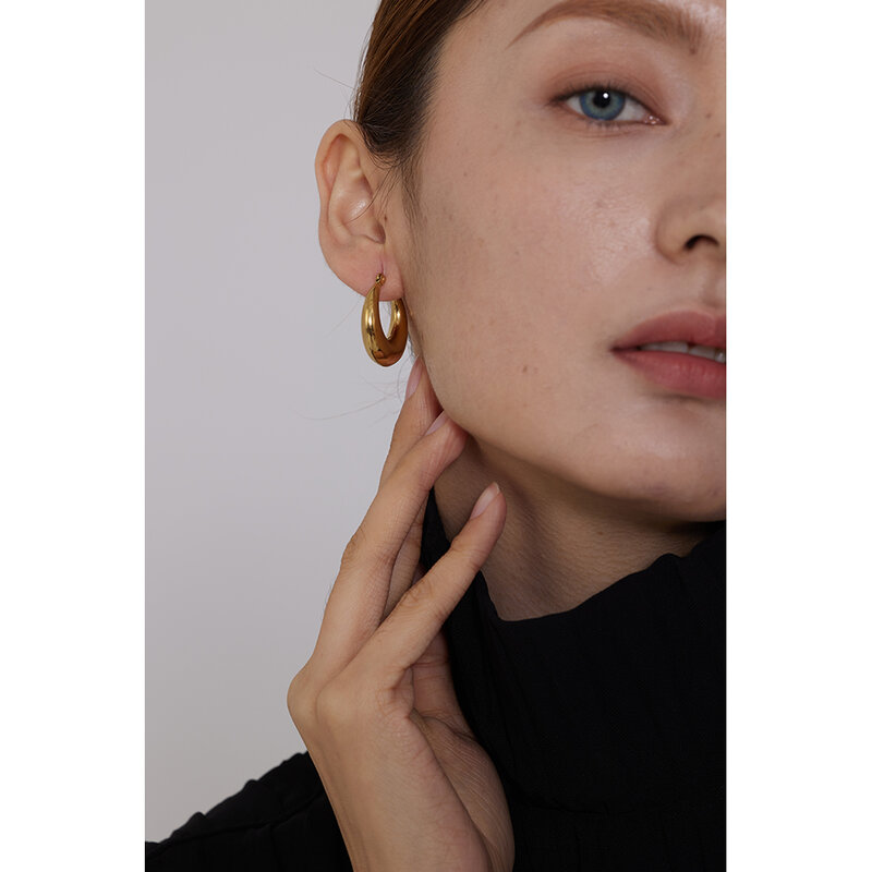 Yhpup Statement orecchini a cerchio geometrici in acciaio inossidabile gioielli per le donne orecchini in metallo alla moda con struttura in 18 K accessori dorati