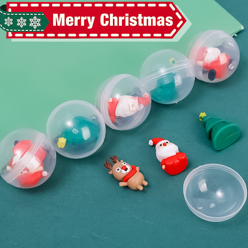 Boneka Natal Mini kreatif mainan telur putar grosir transparan 32mm Santa Elk mainan telur putar permainan anak-anak hadiah interaktif