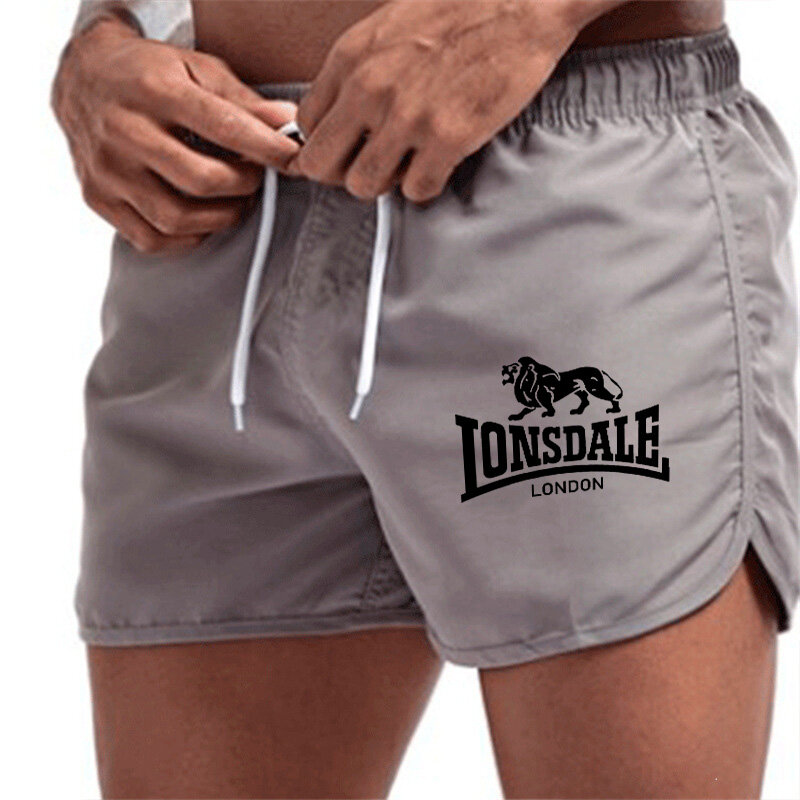 2024 Lonsdale กางเกงขาสั้นชายหาดกีฬาผู้ชาย, กางเกงขาสั้นฤดูร้อนเบากางเกงวอร์มหลวมมีกระเป๋า