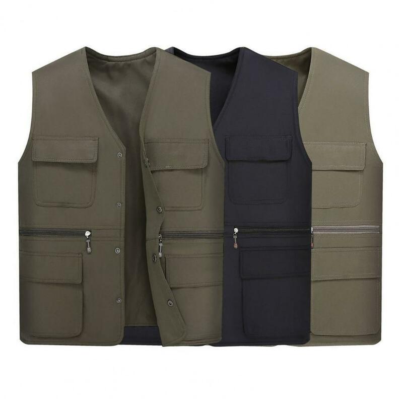 Plus Size  Popular Pure Color Single Breasted Work Vest Washable Men Work Vest Solid Color   for Outdoor
